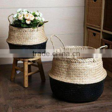 Decorative natural seagrass folding tote storage basket