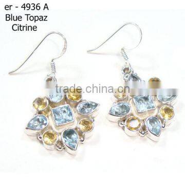 Blue Topaz earrings Citrine jewellery Indian semi precious earrings wholesale jewellery