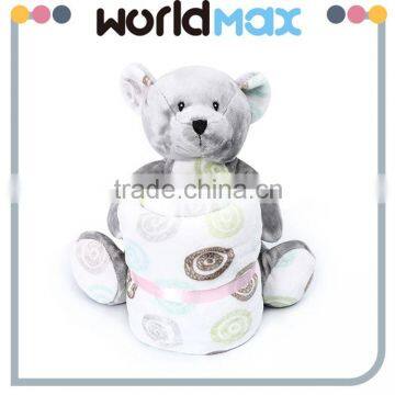 New Designed OEM Service Gray Bear Plush Baby Blanket