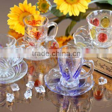 spray color high quality glass tea cup and saucer