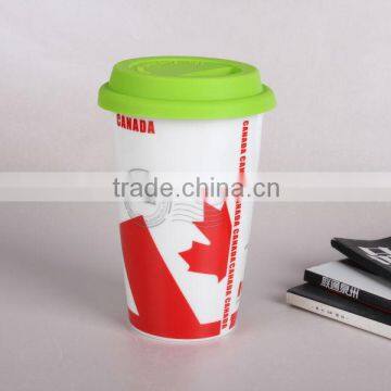 Flag Ceramic Coffee Cup With Food Grade Silicone Lid High Quality but Low Price Wholesale photo-6