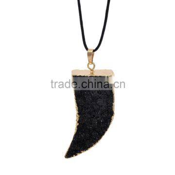 Wholesale Druzy Horn Pendant Trendy Natural Crystal Gemstone Pendant Necklace