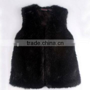 Sya hot sale new deisign fashion long black rabbit fur vest