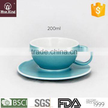 H11386 cyan color glaze customized durable porcelain cup and saucer