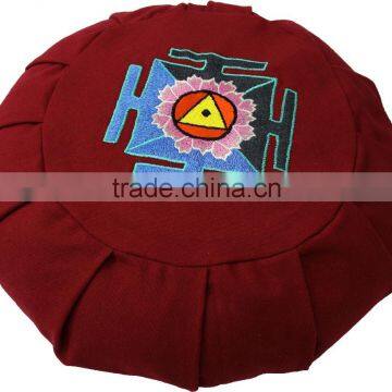 Round and pleated Zafu Meditation cushion made in India for the International Labels