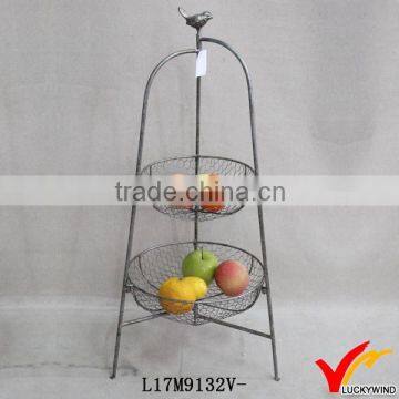 mesh design big serving large round metal tray with bird stand