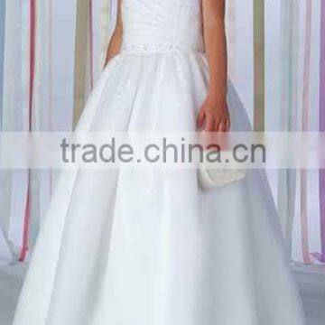 Best seller v neck straps beaded white organza flower girl dress A2520