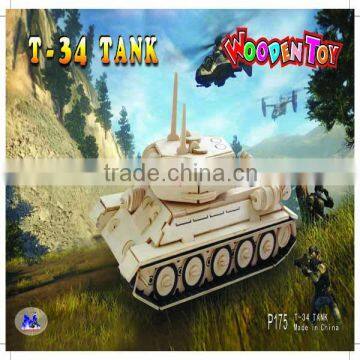 Baby Wooden 3D Tank Jigsaw Puzzle Intellegent Toy New Handwork Model Free Ship