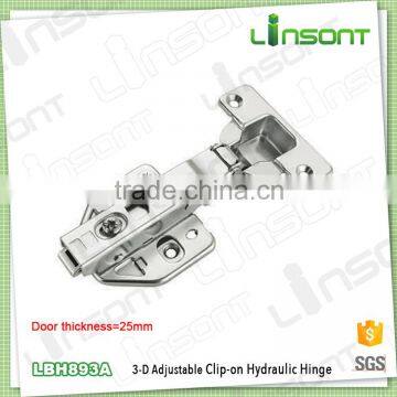 High quality 3-D adjustable hydraulic clip on hinge for door and cabinet concealed hinge for thick door