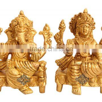 Handmade Brass Set of Ganesh Laxmi Ji God Goddess Hinduism Religious Antique Gift