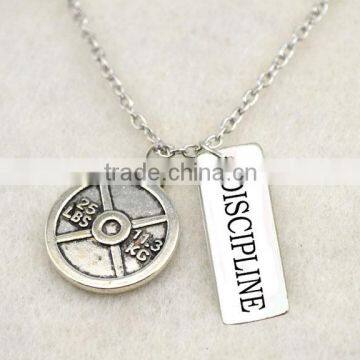 Sports Dumbbell Barbell Weight Charm And DISCIPLINE Charms Sports Necklace photo-4