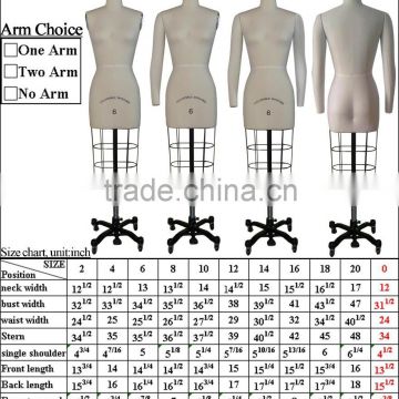 female professional tailoring mannequin with collapsible shoulder and adjustable stand