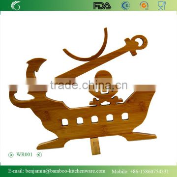 WR001/100% Bamboo Material Hot Sale Pirate Boat Shaped Floding Bamboo Wine Rack