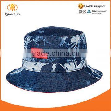 sun protection fashion summer blue jean bucket hats and cap cowboy leather patch custom jean bucket hat