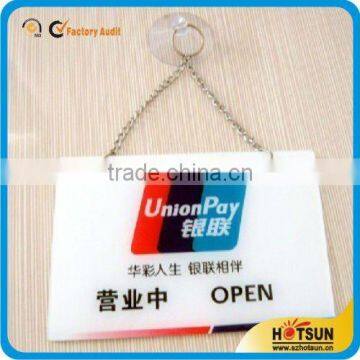 White acrylic hang tag for bank/shop