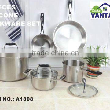 modern kitchen cabinet designs 8pcs stainless steel cookware set with silicon handle including milk pot