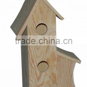 Double hole unfinished wooden bird house