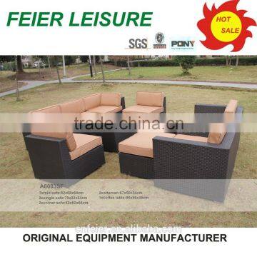 Modern Black Outdoor Rattan Sofa With Orange Cushions photo-6