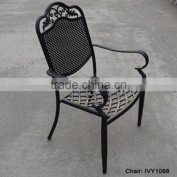 Foshan outdoor furniture dia casting aluminum dining chair black color stackable all-weathered armchair #IVY1088