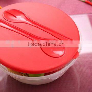 BFA Free big Salad Bowl Set With lid/plastic big salad bowl set with fork