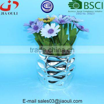 Metal Electroplating Silver Ceramic Planter Pot photo-4