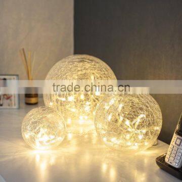 Set of 3 Battery Operated Crackled Glass Warm White Christmas LED Fairy Light Balls