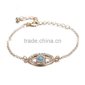 Rhinestone Evil Eye Charm Gold Chain Bracelet