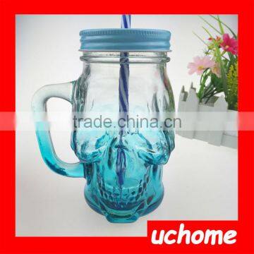 UCHOME Skull Shape Colorful Glass Mason Jar With Handle photo-3