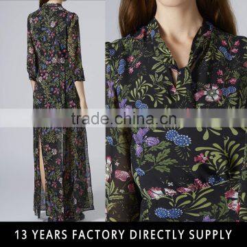 GuangDong Latest Summer Dress Flower Printed chiffon long sleeve maxi dress