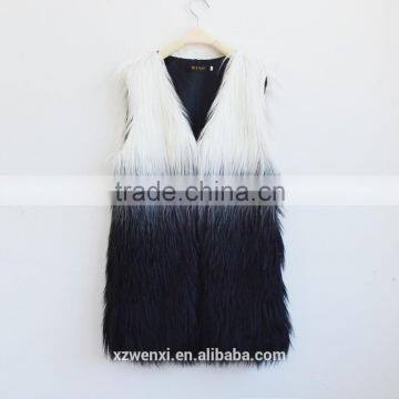 2016 new faux fur lady coat black splicing white color fashion winter vest