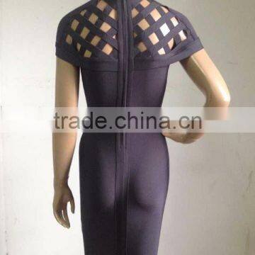 Brown Hollow Out Small O Neck 2015 New Fashion Bodycon Sexy Women's HL Bandage Dress Celebrity Party Dress photo-4