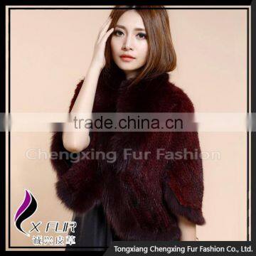 CX-B-M-41C Fashion Wholesale Women Knitted Mink Shawl With Fox Fur Trim photo-4