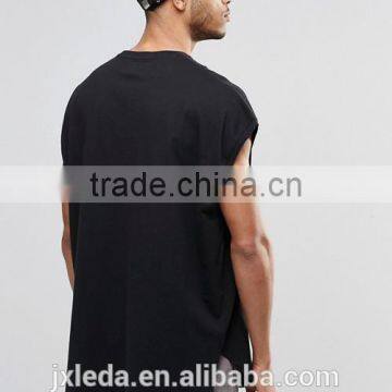 Men Fashion Plain Crew Neck Curved Front Hem Super Oversized Black Tee Shirts / T-shirt Custom photo-2