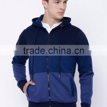 Men Blue Colourblocked Hooded Sweatshirt 2 Pockets Zip Closure Straight Hem Hoodies 100 Percent Cotton Soft Warm Comfort Sweater photo-2