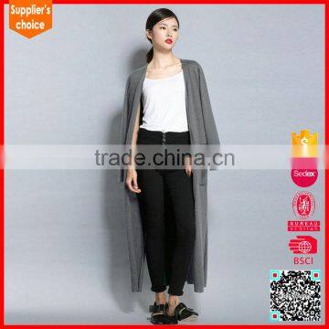 2017 New fashion womens grey cashmere sweater cashmere long cardigan