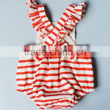 Summer Wear Cotton Clothes Simple Red Stripe Baby Romper For Newborns photo-2