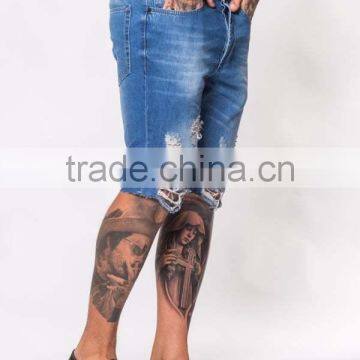 Washed Blue Rip Jeans Fashion Summer Jean Shorts photo-3