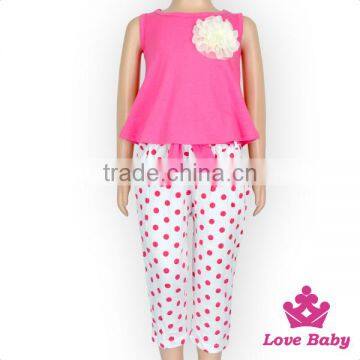 2017 Summer Boutique Outfits Sleeveless Hot Pink Flower Baby Girl Clothing Sets photo-2