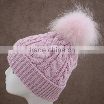 Myfur Stylish Animal Fur Ball Hat Fluffy Raccoon Pom Poms Knit Hat