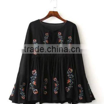 Runwaylover EY2375B 2017 Fashion Women Flare Sleeve Chiffon Embroidery Blouse photo-5