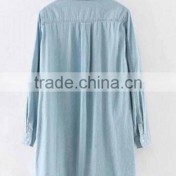 Runwaylover EY2336B Ladies Long Style Fashion Washed Denim Blouse photo-5