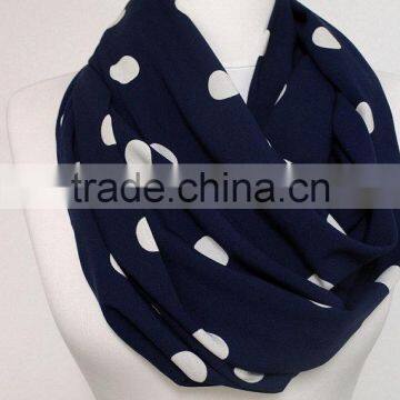 White on Navy Blue Polka Infinity Scarf, Circle Scarf, Loop Scarf, Scarves, Spring - Fall - Winter Fashion photo-4