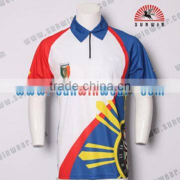 Sunwin wear sublimated zipper polo custom wholesale dart shirt