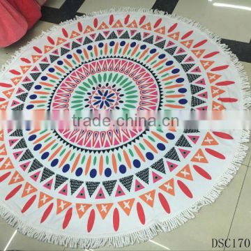 Cotton portable travel private label custom print round beach towel