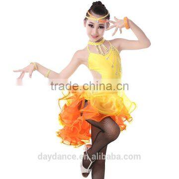Girl Sexy Open Back Sequin Latin Dance Dress Child Kid Rhinstone Tango Salsa Ballroom Performance Dresses photo-2