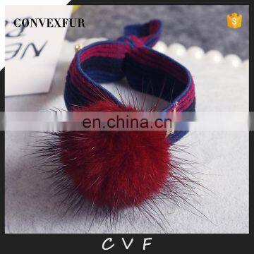 Fashion fur pompom hair band girl fur ball hair elastic mink fur accessory