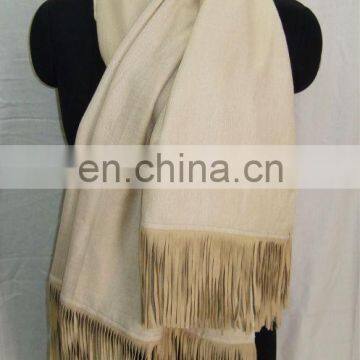 Silk Pashmina Wool Animal Printed/Plain stoles with leather fringe 2017