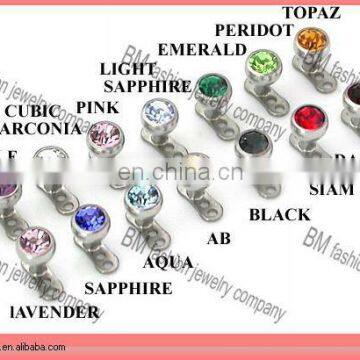 G23 titanium dermal anchors with crystal body piercing jewelry rings