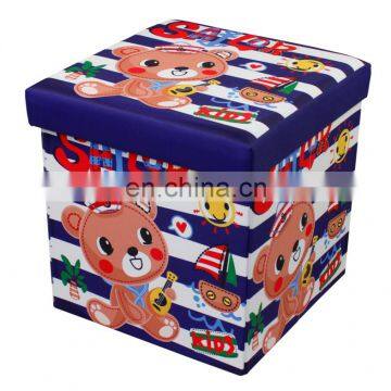 Customized Lovely Cartoon Living roo Furniture polyester fabric Storage Bench Ottoman Stool Toy Storage Stool