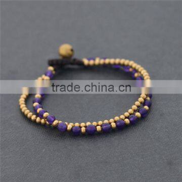 Purple woven stone beaded bracelet handcuff XE09-0241